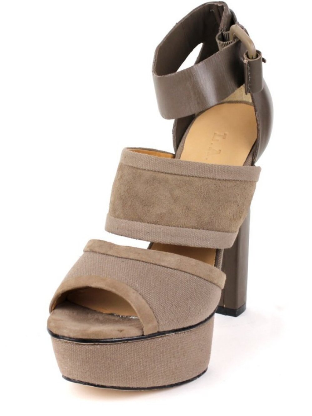 Gwen Stefani L.A.M.B. Burnet B Taupe Brown Beige Sandal Heels Size 7.5